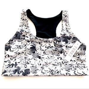 NWT! Terez Women's Silver Black Star Print Hi Shine Sports Bra - Size XL 💛